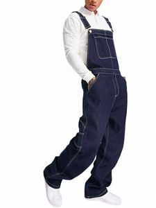 new European and American Men's Denim Jumpsuits Spring and Autumn Strap Jeans High Quality Lg Denim Bib Overalls For Men d9oz#