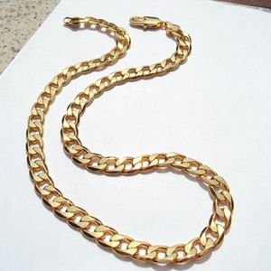 24イエローソリッドゴールドの本物の仕上げ18 k刻印された10 mmの細かい縁石キューバリンクチェーンネックレスメンズインペンダントネック289S