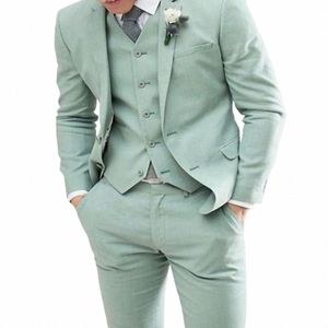 2023 Costume Homme Light Green Two Butts Male Suits 3 PCS hackat Lapel Fi Groom Wedding Terno Masculino Slim Fit Blazer Y8MP#