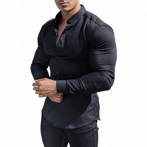 autumn Fi Casual lg Sleeve Shirt Men Super Slim Social Busin Dr Shirt Solid Undershirt Mens Fitn Sports Clothing w2fd#