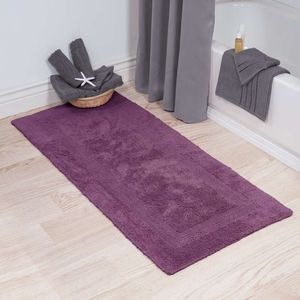 Bedford Home Doppelseitiger langer Badteppich aus 100 % Baumwolle – Aubergine – 24 x 60