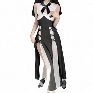 Nonne Uniform Cosplay Damen Sexy Dessous Kawaii Black Hollow Out Dr. Halen Passi Anime Maid Kostüm Anzug G4jA #