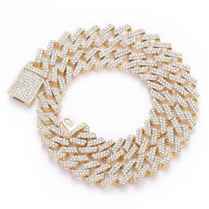 Högkvalitativ Iced Out Chain Men smycken Hip Hop New Micro Pave Rhinstone 15mm Cuban Link Chains Big Heavy Chunky Necklace2439