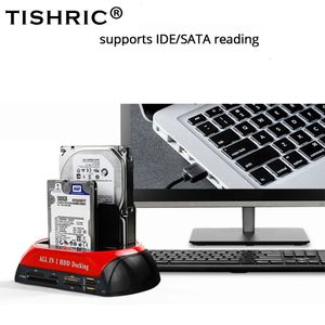 Tishric ssd hdd docking station usb para 2.5 3.5 Polegada sata ide slots duplos gabinete de disco rígido externo caso leitor habitação 240322