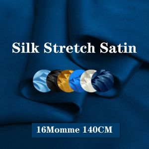 Fabric 16MM 140cm 92%silk 8%spandex Silk Stretch Satin Charmeuse Fabric for Dress Cheongsam Plain Dyed DIY Sewing Free Shipping