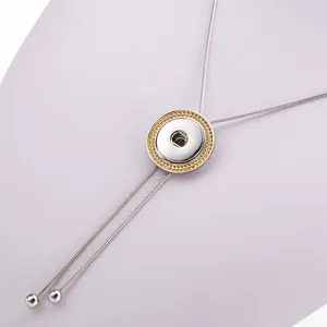 Chains Fashion Trendy Round Golden Pattern Pendant Snap Necklace 70cm Adjustable Fit 18MM Buttons Jewelry Wholesale DJ0124