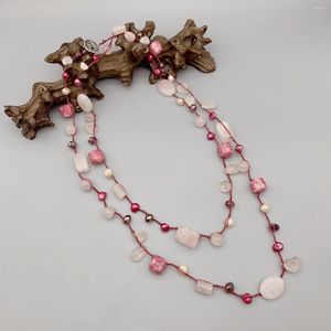Wisiorki Folisauque Pink Rose Quartz Naszyjnik dla kobiet dziewcząt Prezent Spersonalizowane szydełkowane Perły Kryształowe Perły Agat