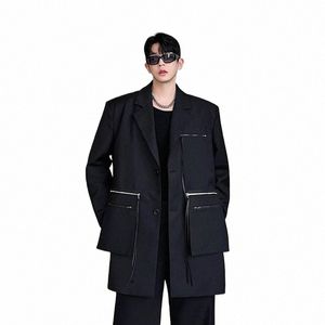 Metal Multi-Zipper löstagbar fick axelplatta blazer kostym jacka män streetwear lös casual överdräkt dräkt blazers man m8mb#