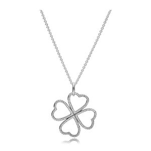 100% 925 Sterling Silver Sparkling Heart Clover Pendant Necklace Fashion Wedding Jewelry Making For Women Gifts2362