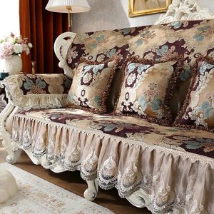 Coprisedia Copridivano con bordo in pizzo europeo Cuscino per divano in tessuto ciniglia jacquard Casa Soggiorno antiscivolo Quattro stagioni universale