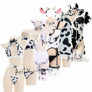 Anilv Cow Series Купальник Боди Бикини Горничная Unifrom Костюм Летний пляж Kawaii Девушка Купальники Юбка Униформа Набор Косплей P0Dq #