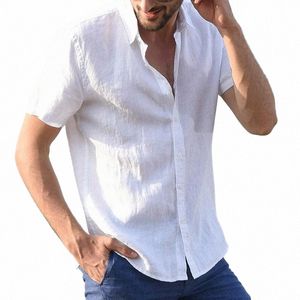 summer short sleeve shirt Comfortable cott linen T-shirt Short sleeve solid color butt down shirt casual busin shirt 310b#