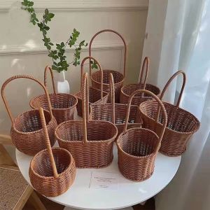 Baskets Basket Mini Baskets Flower Small For Woven Wicker Miniature With Picnic Girl Handle Gift Rattan Favors Storage Decorative FU