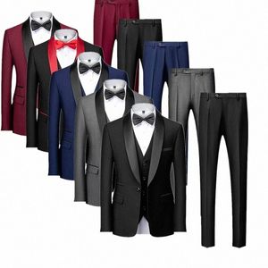 Czarny garnitur 3 sztuki Busin Wedding Terno Masculino Fi Slim Fit Costume Homme Blue Red Grey M-4xl 5xl 8907#