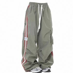 y2k Kpop Cargo Pant Women Drawstring Pockets Wide Leg Chic Punk Pants Baggy Striped Sports Sweatpants Parachute Jogger Trousers D3OO#