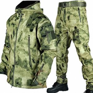 Camoue Jaqueta Calças Define Homens Inverno Sharkskin Impermeável Terno Tático Workwear Mutli Bolsos Combate Uniforme Corrida 29yd #