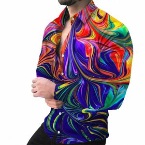 fi Men Shirts Single Breasted Shirt Casual Three-Color Print Lg Sleeve Tops Men's Clothing Hawaii Party Cardigan i141#