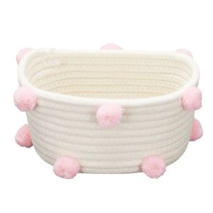 Baskets Cotton Woven Storage Basket Cute Pompom Decor Sundries Finishing Box Nordic Cosmetic Toys Organizer Frame Pink S