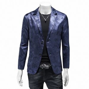 floral Jacquard Premium Blue Blazers For Men Slim Fit Easy Care Autumn Quality Smooth Comfortable Casual Jackets Terno Masculino c0aV#