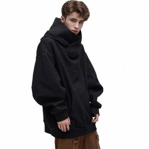 Hip Hop Rollkragen Übergroßer Hoodie Herren Harajuku Einfarbig Mit Kapuze Pullover Sport Taschen Sweatshirt Streetwear Männliche Tops N7Fy #