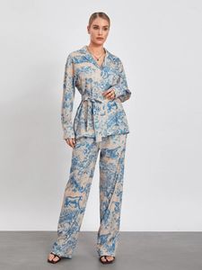 Roupas domésticas Y2K 2 peças roupas para mulheres de botão solta camisa com pernas largas Palazzo Sets Sets Fall Pried Roupas Conjunto de roupas Loungewear