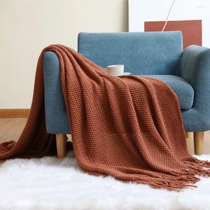 Cobertores de cor sólida malha ar condicionado colcha borla capa sofá cobertor macio respirável inverno colcha folha cama
