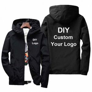 DIY Custom Logo Jacke Männer Wasserdichte Herbst Windjacke Casual Dünne Männer Jacke Außen Zipper Mantel Sportswear Kleidung 9XL X5qT #