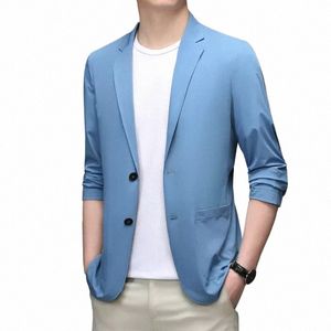men's Suit Jacket Summer Ultra-Thin Breathable High Elastic Lightweight Ice Silk Sun Protecti Casual Suit Jacket Men N2k7#