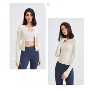 LL LL Yoga Long Sleeves Stacke ملابس صلبة ألوان عارية تشكيل الخصر الضيق اللياقة البدنية فضفاضة الركض الرياضي للسيدة