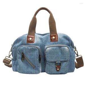 School Bags 2024 Designer Casual Tote Bag Light Blue Denim Handbags Female Jeans Quality Shoulder With Long Straps