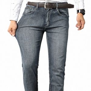 Novidades Homens Fi Busin Cinza Jeans Jeans Elástico Reto Marca Clássico Fi Masculino Calças de Trabalho Plus Size p7ne #