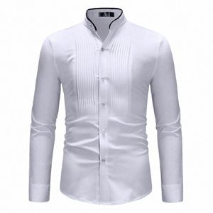 Marka Erkek Gömlek 2022 Fi Slim Fit LG Kol Beyaz Dr gömlek erkekler Busin iş resmi sosyal gömlekler erkek kimya homme l1sc#