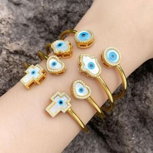 Bangle Fine 18k banhado a ouro olho azul ajustável pulseiras abertas gota de água concha branca 2022 tendência amor coração cruz jóias215r