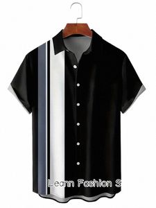 Nya män Summer Hawaiian Vacati Shirt Casual Stylish Clothing Male Butt Lapel Collar Shirt Fi Geometric Print Shirt D6V1#