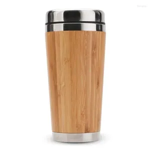 Canecas Caneca de viagem de aço inoxidável do copo de café de bambu com tampa à prova de vazamento isolada acompanhando reutilizável