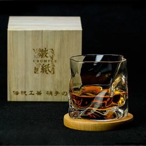 Japanese Edo Designer Crumple Paper Irregular Shape Crystal Faceted Der Whiskybecher Whiskey Whisky Rock Glass Artwork Wine Cup 240307