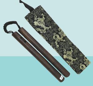 Ganzes Holz-Nunchaku-Seil aus Ebenholz, Rautenknoten-Holzseil, zweiteiliges Stab-Nunchaku-Kampf-Nunchuck mit Tasche 322s5638221