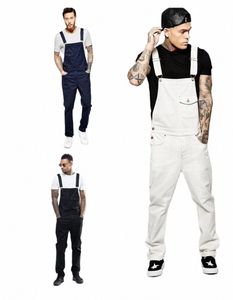 Novo Denim Macacão Branco Magro Calças Masculinas Nova Europa e América Bib Homens Primavera e Outono Casual Cor Sólida Mens Jeans e36Q #