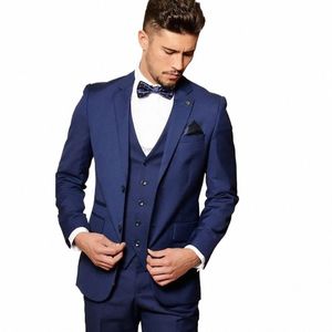 Blå kostymer för män Enkelt breasted hackat Lapel Formell busin kläder Set Elegant Wedding 3 Piece Jacket Pants Vest Costume 34JM#