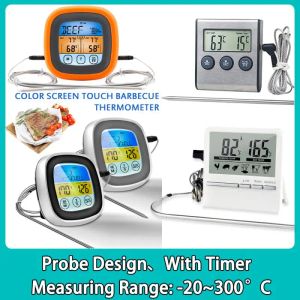 Gauges Kitchen Digital Cooking Thermometer Meat Food Temperature for Oven BBQ Grill Timer Function with Probe Heat Meter for Cooking