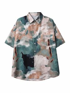 Sycpman retro hiphop tryck kort ärmskjorta män lösa avslappnade skjortor för sommar hawaiian kläder streetwear h0ag#