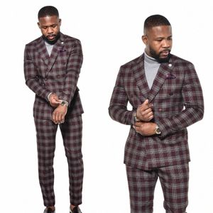 fi Abiti da uomo su misura 2 pezzi Blazer Pantaloni doppio petto Plaid Stripes Tuxedo Slim Fi Wedding Plus Size Su misura a3pc #