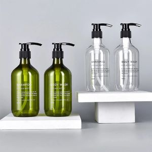 Dispensers 1Set Refillable Liquid Soap Dispenser Bottles for Bathroom Press Pump Bottles for Body Soap Shampoo Conditioner with Printed Lab