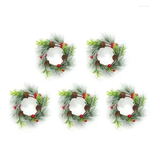 Portacandele 5 pezzi Decorazioni ghirlande natalizie con bacche e foglie artificiali G5AB
