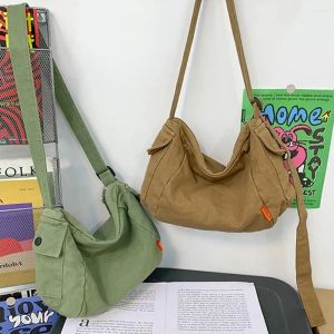 Bolsas de ombro femininas lona mensageiro casual hobos bolsa crossbody macio y2k design livro escolar unissex estilo japonês 2024