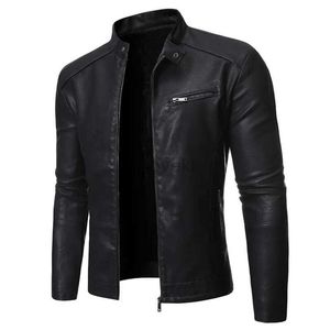 Herren-Leder-Kunstleder-Herrenjacke, schwarze Lederjacke, Stehkragen, lange Ärmel, Frühlings-Herbst-Modetrend, koreanische Slim-Fit-Freizeit-Motorradjacke 240330