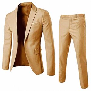 1 Set Trendy Men Suit Anti Deformati Formal Suit Turndown Collar Pure Color One Butt Suit Set Daily Wear p0eq #