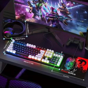 Wired Keyboard Pad Headset, Rainbow LED Backlit Keyboard, Over Ear Headphone with Mic, Gaming Mice, Mouse Pad, for PC Gamers Xbox and PS4 (black/white)