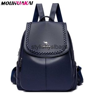 Backpack Style Shoulder Bags Brand Women Backpack High Quality Leather School for Teenager Girls Casual Vintage Solid Lady H240328