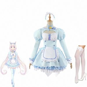 anime Nekopara Vanilla Cosplay Wig Costume Maid Lolita Dr Blue Halen Party Show Role Play Outfits For Girls T4Zv#